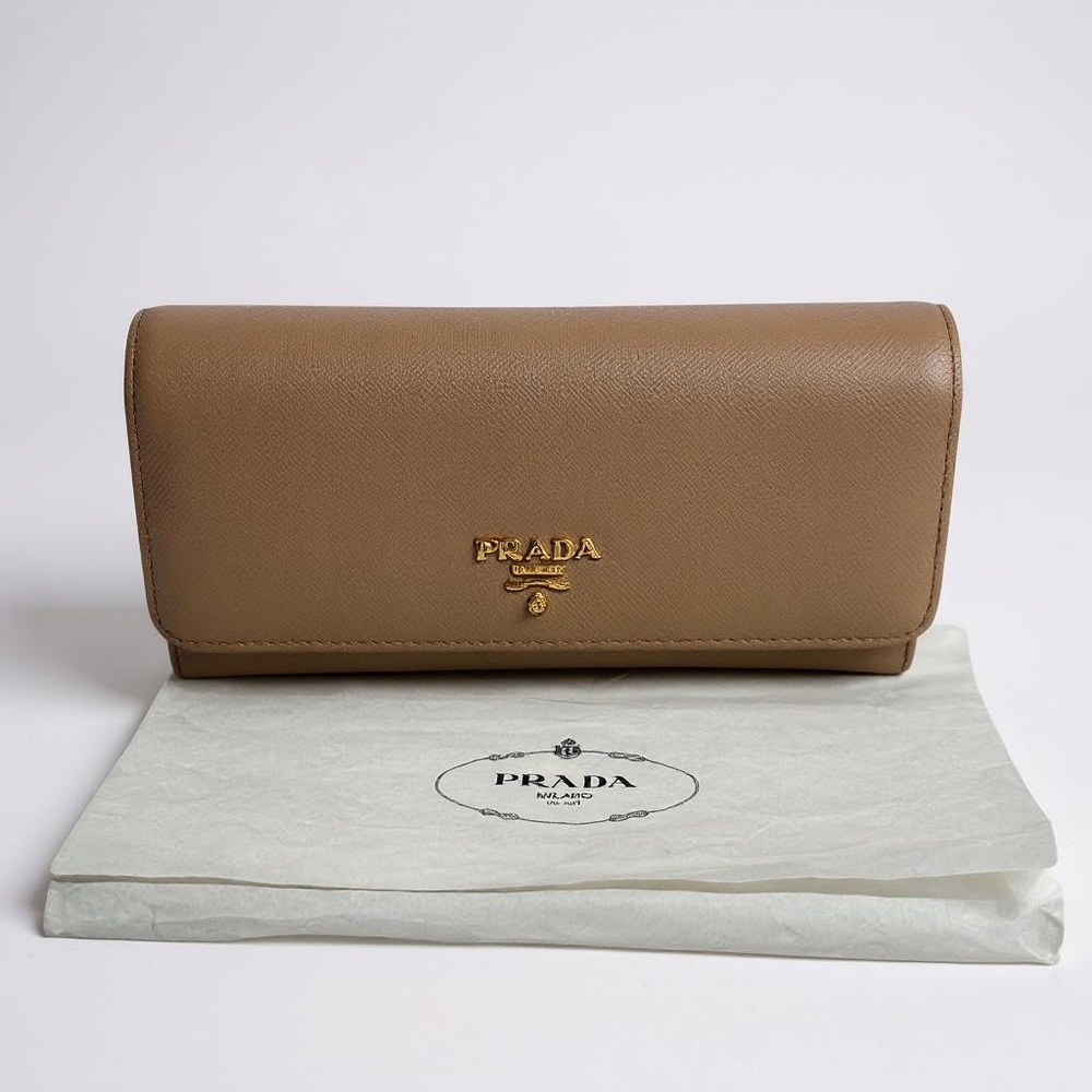Prada Tan Leather Wallet with Gold Logo